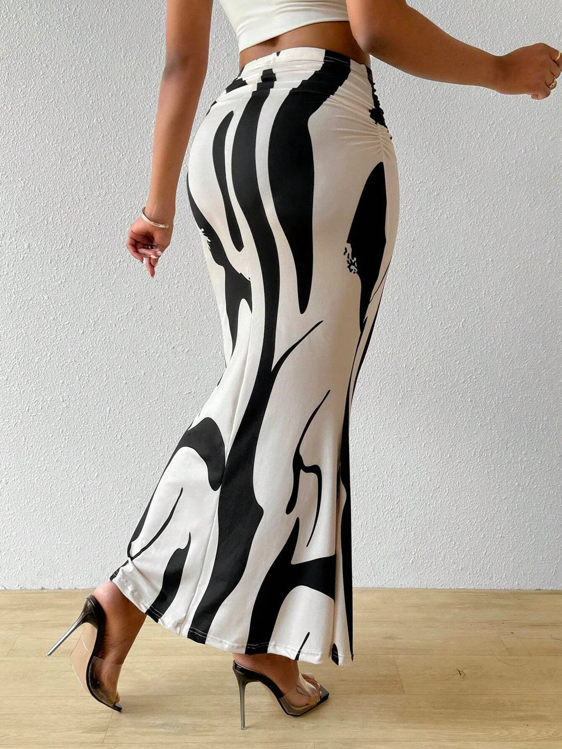 Saashi Women's Summer Printed Pleated Skirt High Waist Casual A-Line Midi Skirt.