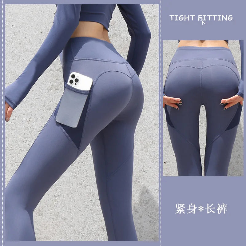 Saashi High Waist Yoga Leggings with Pockets – Nylon Push Up Tights for Women Fitness and Gym