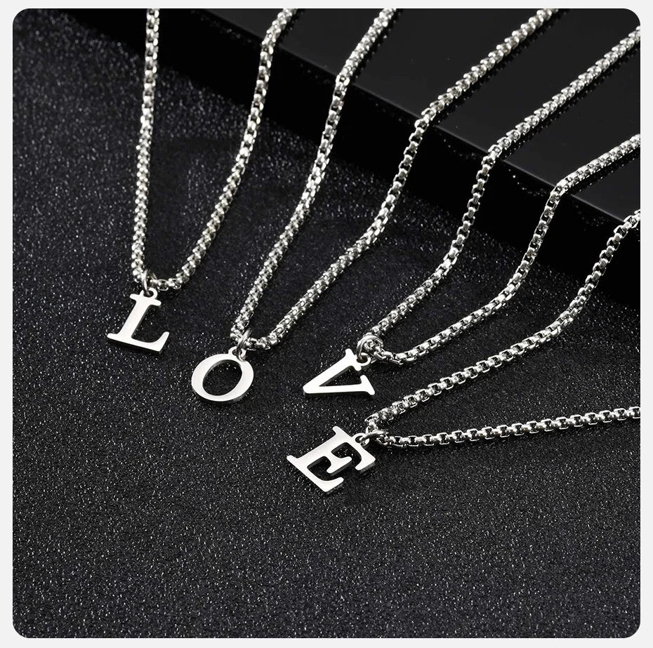 Saashi Men's Waterproof Stainless Steel Initial Necklace - A-Z Letter Pendant