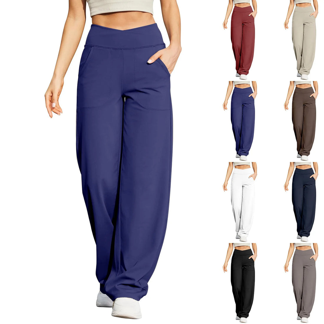 Saashi Casual Wide-Leg Pants - High Elastic Waist and Straight Leg