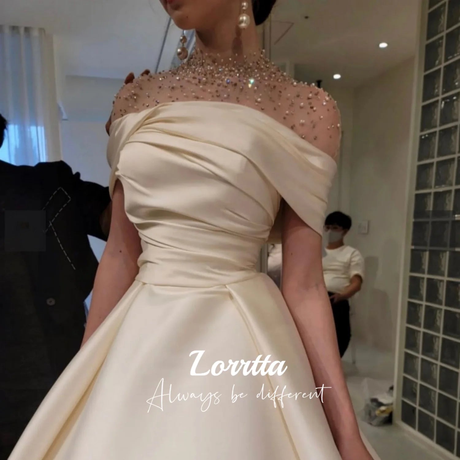 Saashi High Neck Satin A-Line Evening Dress for Women Elegant Prom Wedding Ball Gown