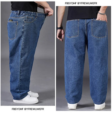 Saashi Men's Plus Size Jeans Elastic Waistband Straight Tube Loose Street Wear.