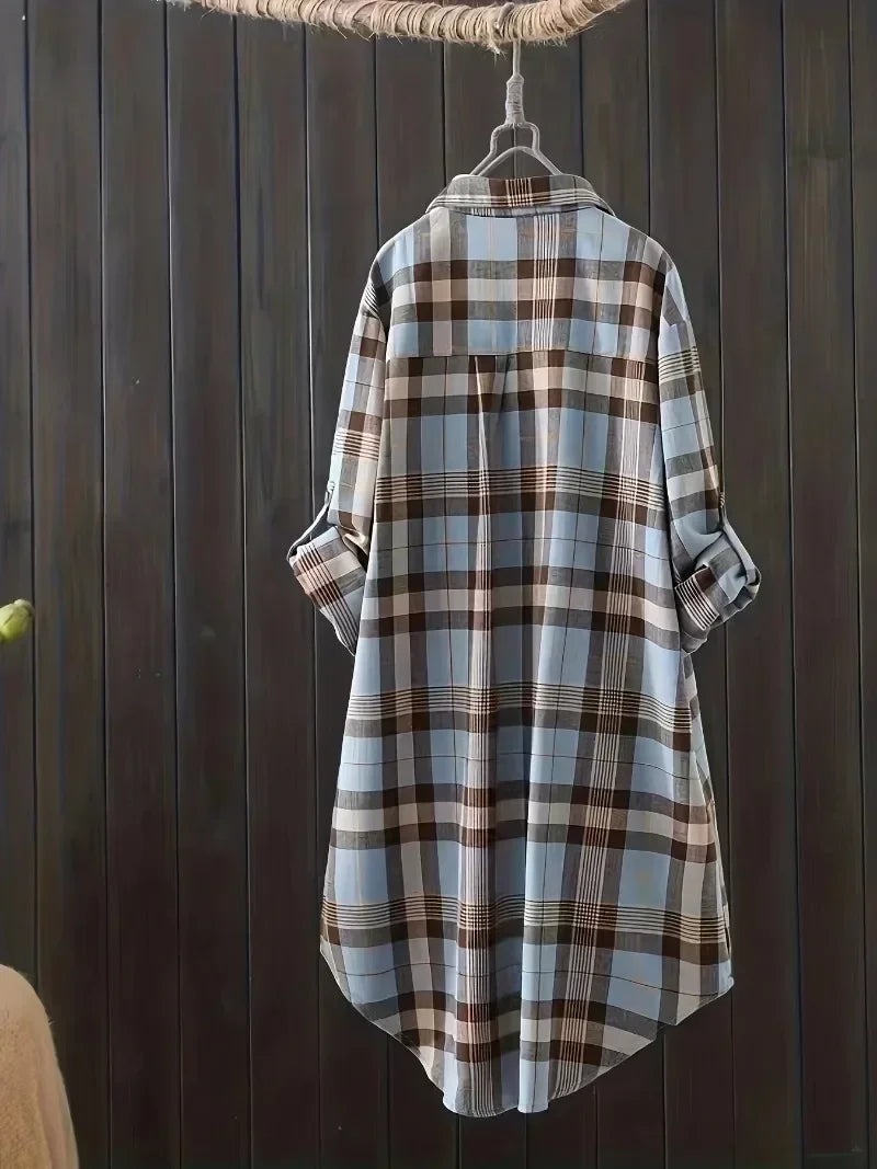Saashi Plus Size Plaid Print Button Down Shirt for Women 1XL-5XL Casual Loose Fit Top