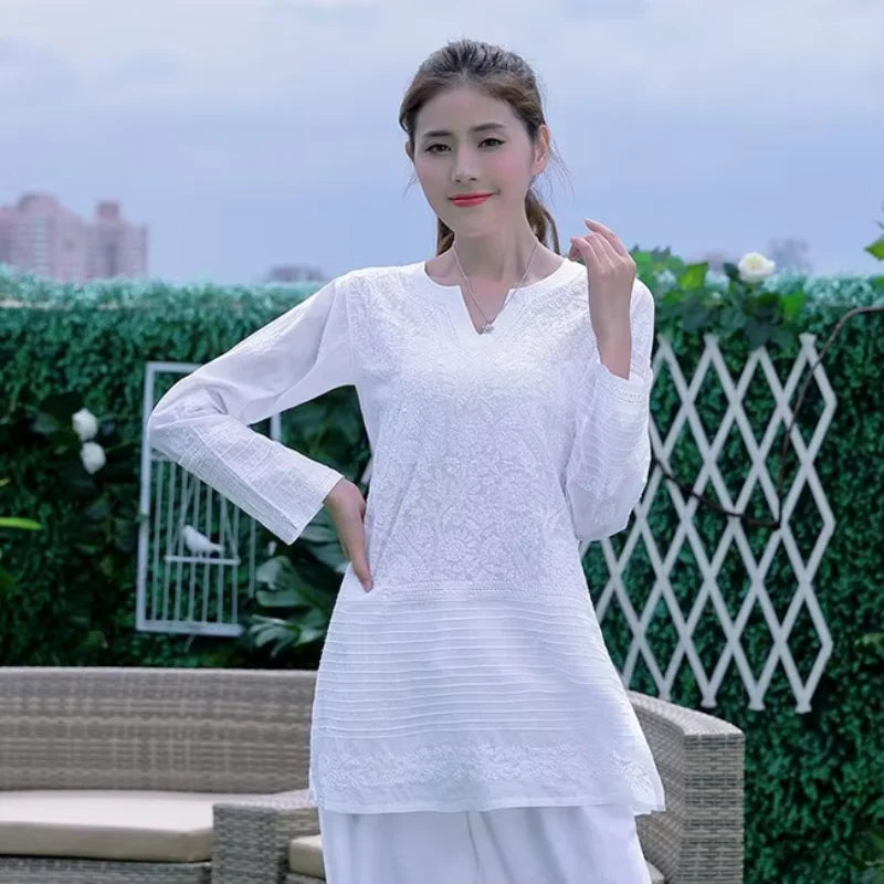 Saashi Embroidered Cotton Kurti for Yoga Meditation Pakistani/Indian Traditional Ethnic Blouse