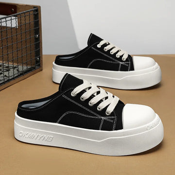 Saashi Summer Canvas Sneakers Men Half Shoes Breathable Slip-on Mules Street Style Platform.