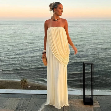 Saashi Strapless Pleated Maxi Dress Chic Backless Summer Look