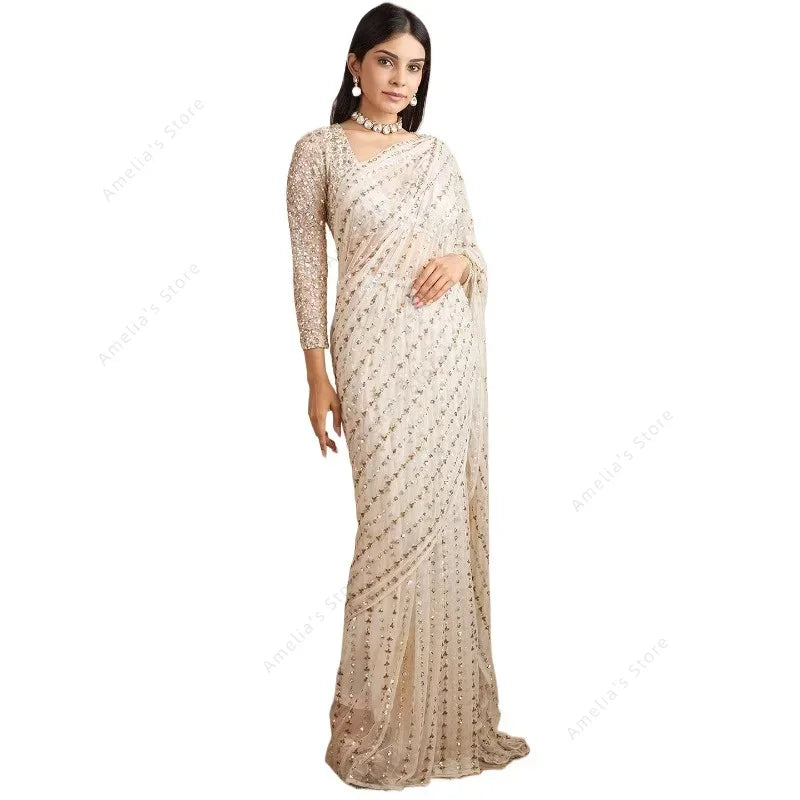 Saashi Ethnic Costm – Sequined Bollywood Sari – Indian Dance Stage Performance Outfit