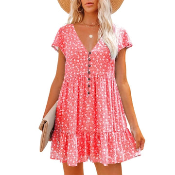 Saashi Boho Floral Chiffon Mini Dress