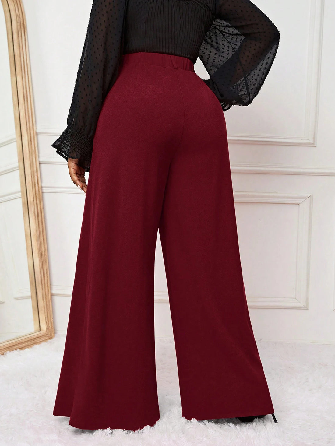 Saashi Plus Size Satin Wide Leg Trousers for Women with Belt and Pockets 0-4XL