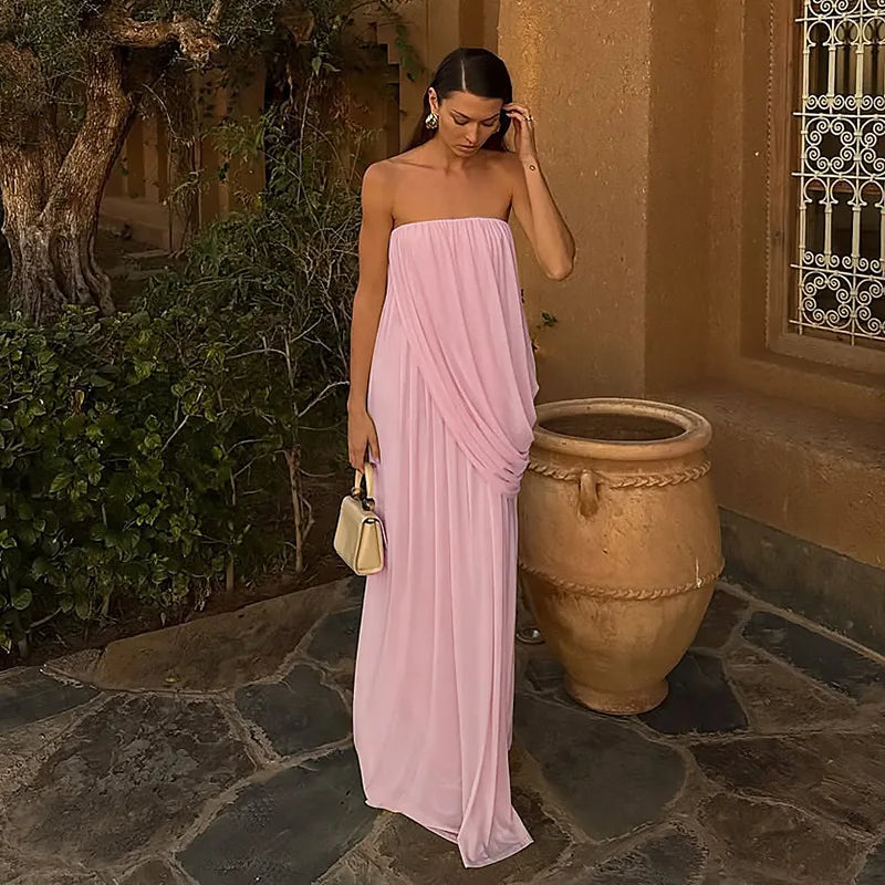Saashi Strapless Pleated Maxi Dress Chic Backless Summer Look