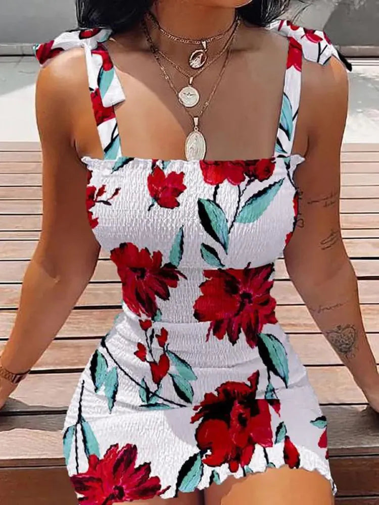 فستان Saashi مثير Bodycon الأزهار البسيطة 