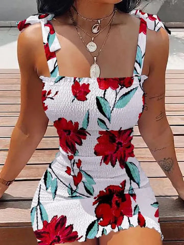 فستان Saashi مثير Bodycon الأزهار البسيطة 