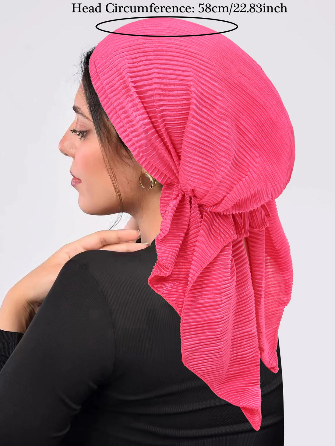 Saashi Crinkle Hijab Cap with Long Tail for Muslim Women Soft Elastic Turban Bonnet Wrap
