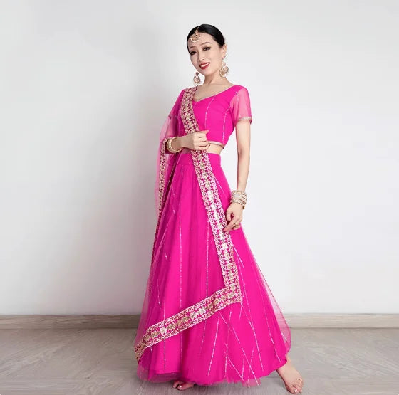Indian Women's Dance Costume Sari Top Big Skirt