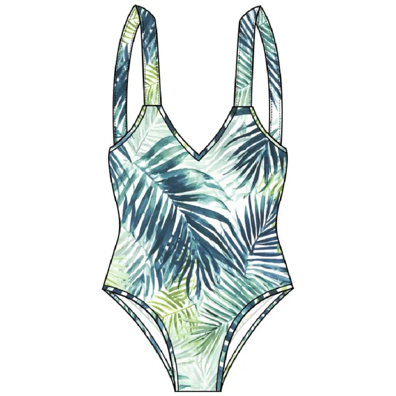Saashi Women's Printed One-Piece Swimsuit with V-Neck and Backless Design