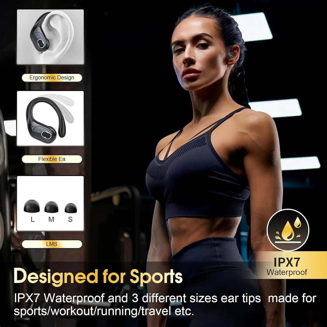 Saashi TWS Wireless Sports Earbuds with HIFI Bass, Waterproof & Noise Cancelling.