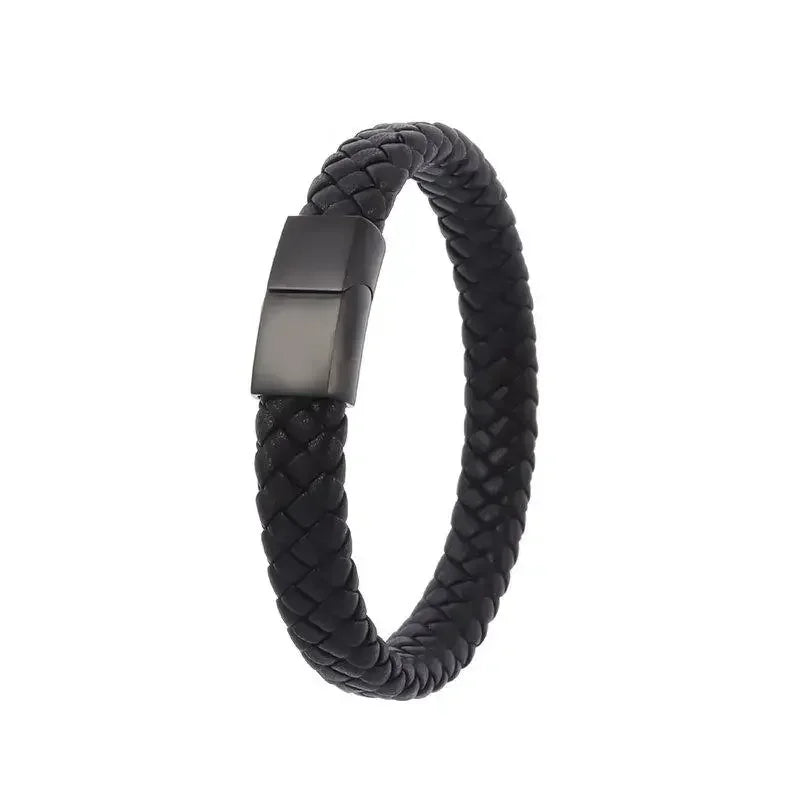 Saashi Vintage Handwoven Black Leather Bracelet for Men