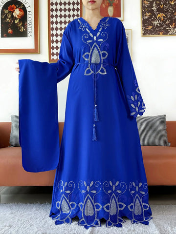 Saashi Diamond Chiffon Muslim Abaya Dress for Women Long Sleeve Party Robe Dubai Turkey Style