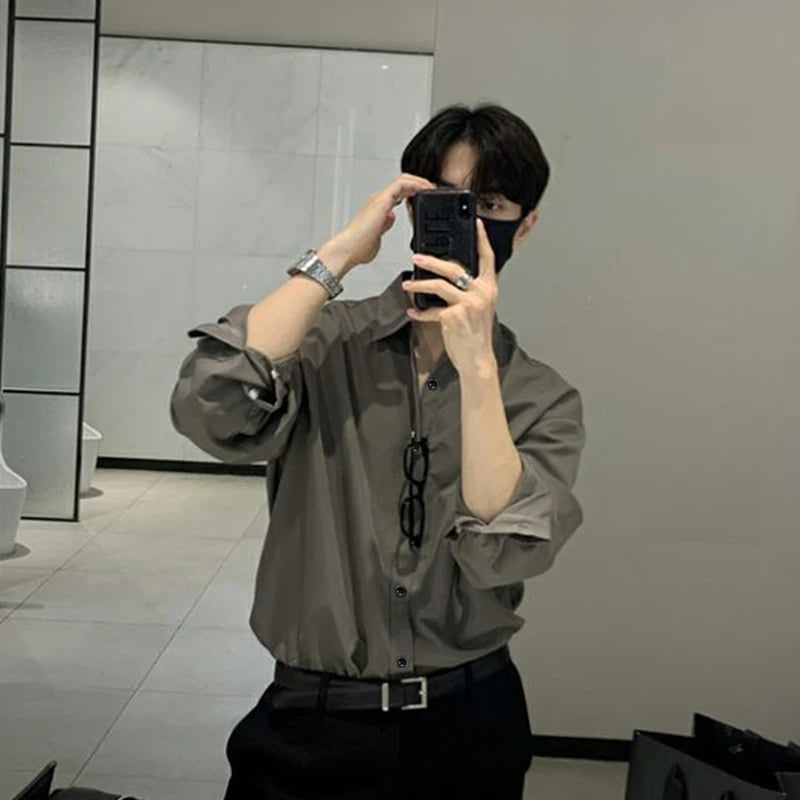Saashi Men's Slim-Fit Korean Business Shirt - Luxury Long Sleeve