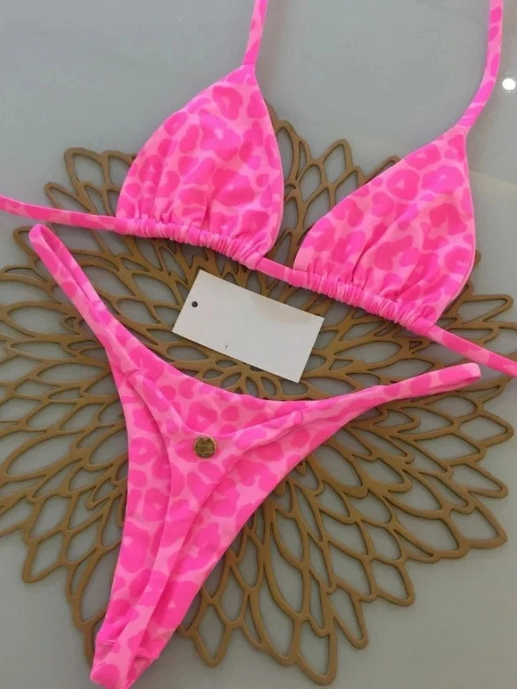Saashi Women's Halter Lace-up Bikini Set with Thong Bottoms