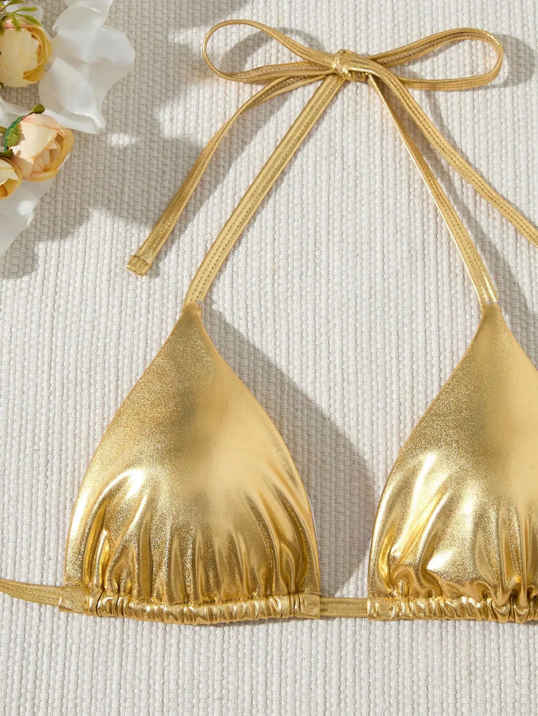 Saashi Women's Halter Triangle Bikini - Gold String Swimsuit