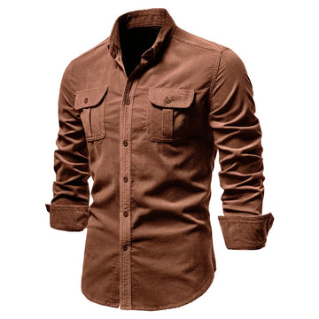 Saashi Men's Slim Fit Corduroy Shirt - 100% Cotton Business Casual