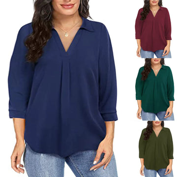 Saashi Plus Size Oversized Chiffon V-Neck Pullover Shirt Top for Women 1XL-5XL