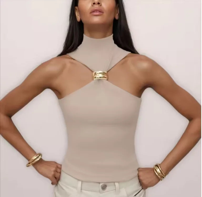 Saashi Sleeveless Crop Tank Top Slim Fit Off Shoulder Style