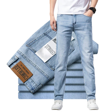 Saashi Classic Style Men’s Light Blue Stretch Cotton Denim Jeans Business Casual Trousers