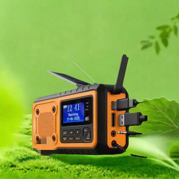 Saashi Emergency Crank Radio DAB FM Bluetooth Solar Hand Crank with 5000mAh Battery Alarm Clock