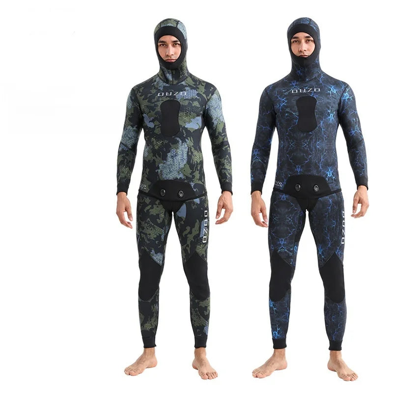 Saashi 3MM Men’s Neoprene Wetsuit Hooded Camouflage 2-Piece Diving Snorkeling Freediving Suit