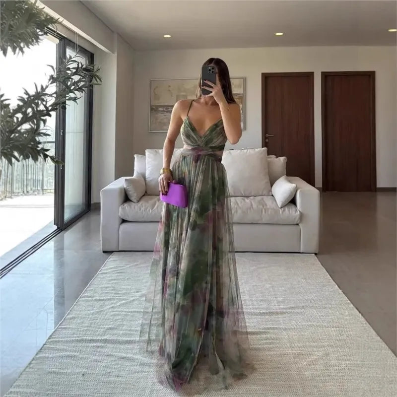 Saashi Backless V Neck Maxi Dress Party and Beach Wear