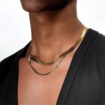 Saashi 4mm Titanium Steel Flat Snake Chain Necklace Men Women Hip Hop Jewelry.