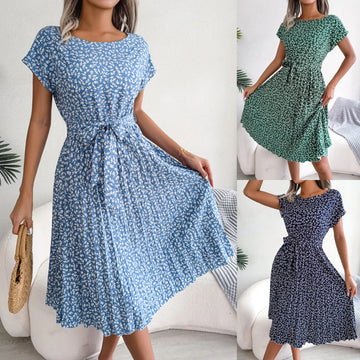 Saashi Floral Midi Dress Short Sleeve Boho A Line Summer Style