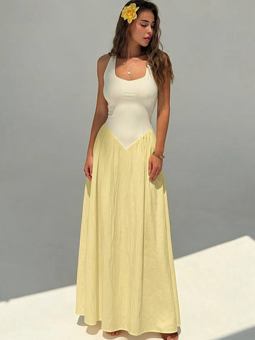 Saashi Color Block A Line Maxi Dress Elegant Summer Outfit