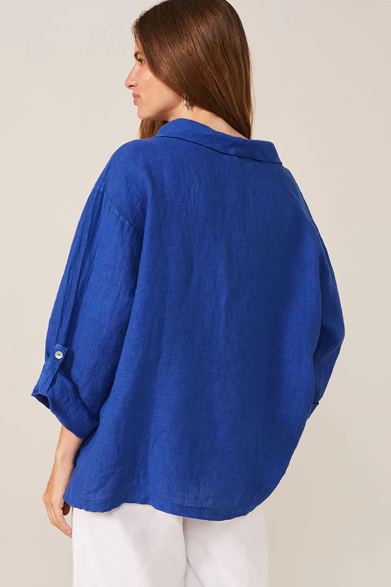 Saashi Plus Size Cotton Linen Shirt for Women with Asymmetric Hem Solid Casual Vintage Long Sleeve Blouse