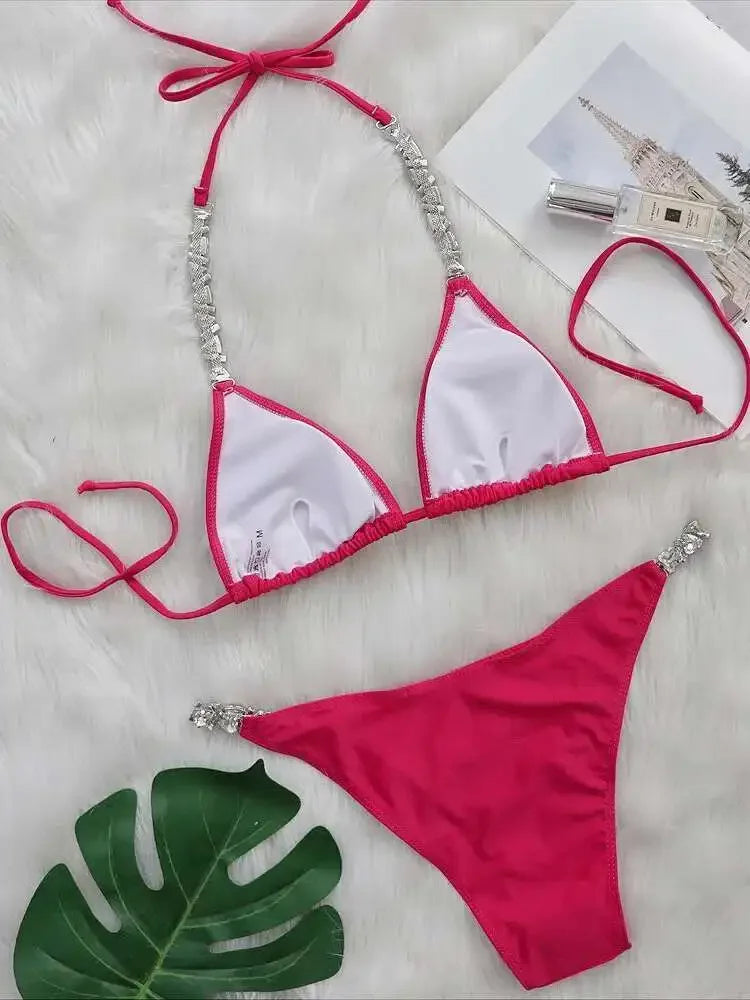Saashi Shiny Diamond Party Bikini Set with Lace-up Detail