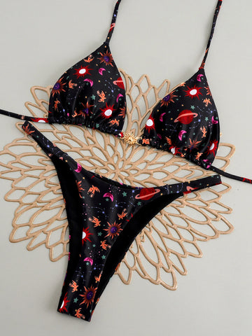 Saashi 2026 Trikini Printed Padded Swimsuit Women Sexy Brazilian Thong Bathers Swimming.