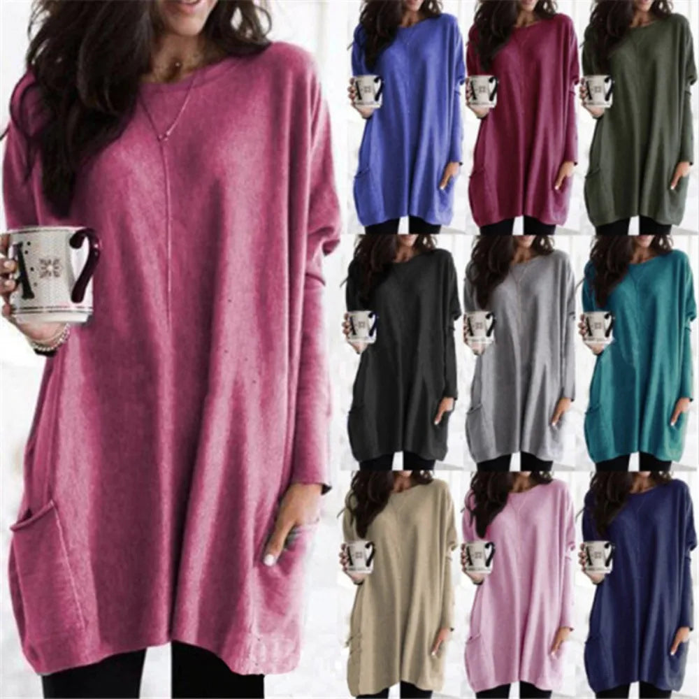 Saashi Long Sleeve Tunic Top with Pocket for Women Casual Loose Fit Plus Size Pullover