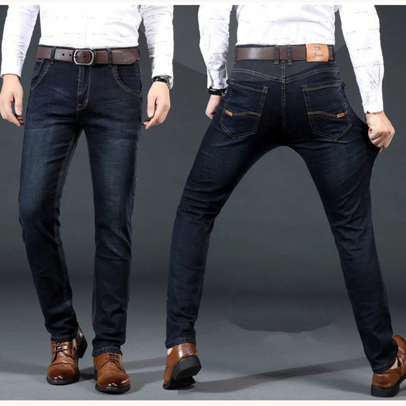Saashi Men’s Slim Fit Stretch Pants Comfortable Soft Business Casual Straight Denim Trousers