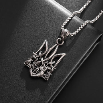 Saashi Retro Neptune Trident & Ukraine Emblem Necklace