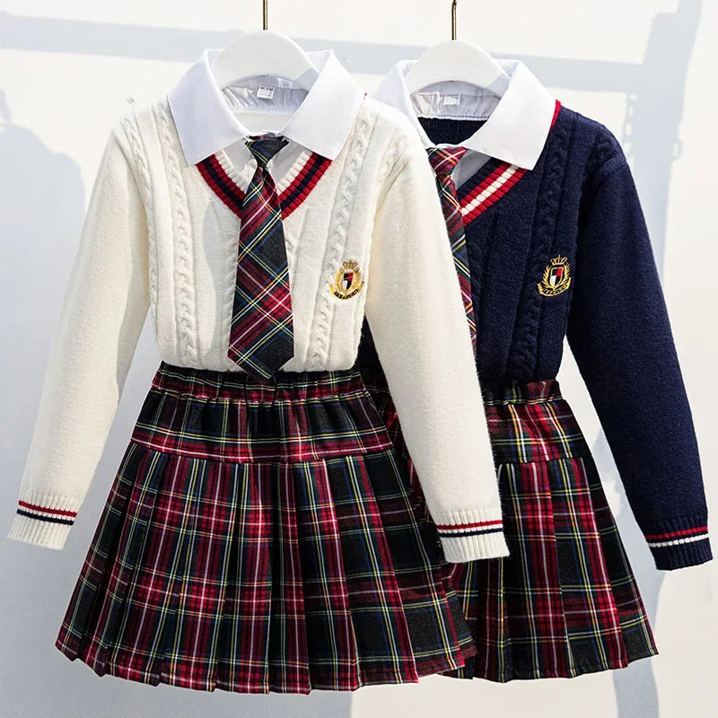 Saashi Teen Girls School Uniform Preppy Sweater Skirt Set Ages 12-14