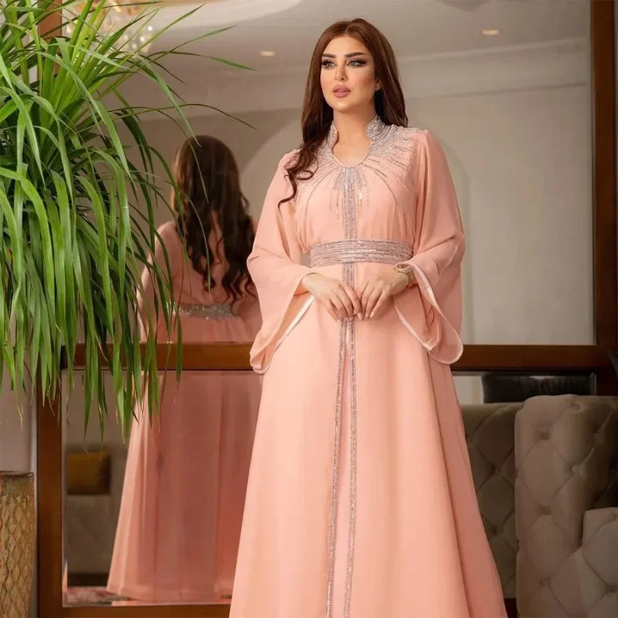 Saashi Luxury Diamond Abaya Dress for Muslim Women Elegant Moroccan Dubai Kaftan Gown