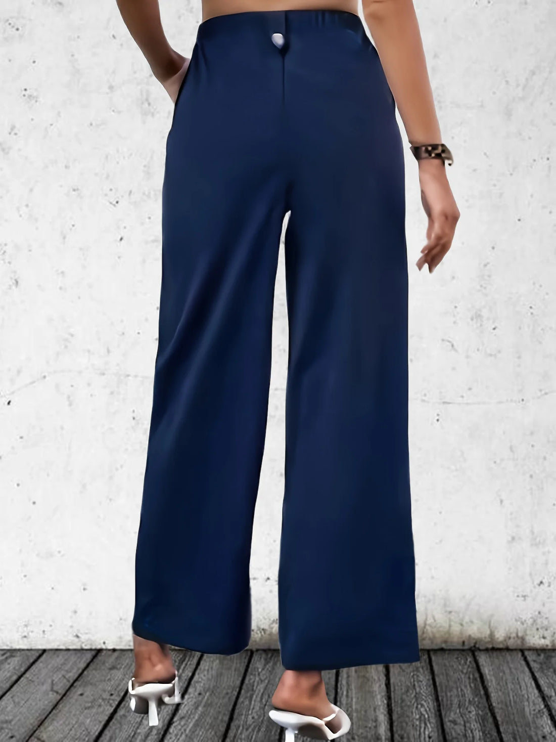 Saashi Plus Size High Waist Straight Leg Pants for Women with Button Detail and Solid Color
