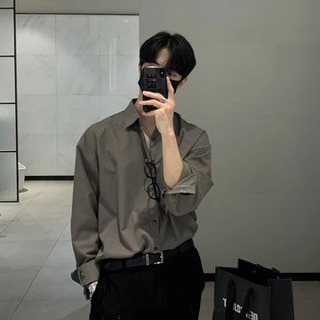 Saashi Men's Slim-Fit Korean Business Shirt - Luxury Long Sleeve