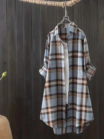 Saashi Plus Size Plaid Print Button Down Shirt for Women 1XL-5XL Casual Loose Fit Top
