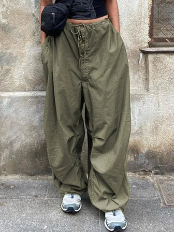 Saashi 2026 Women's Large Pocket Drawstring Work Pants Fashion Low Waist Wide Leg.