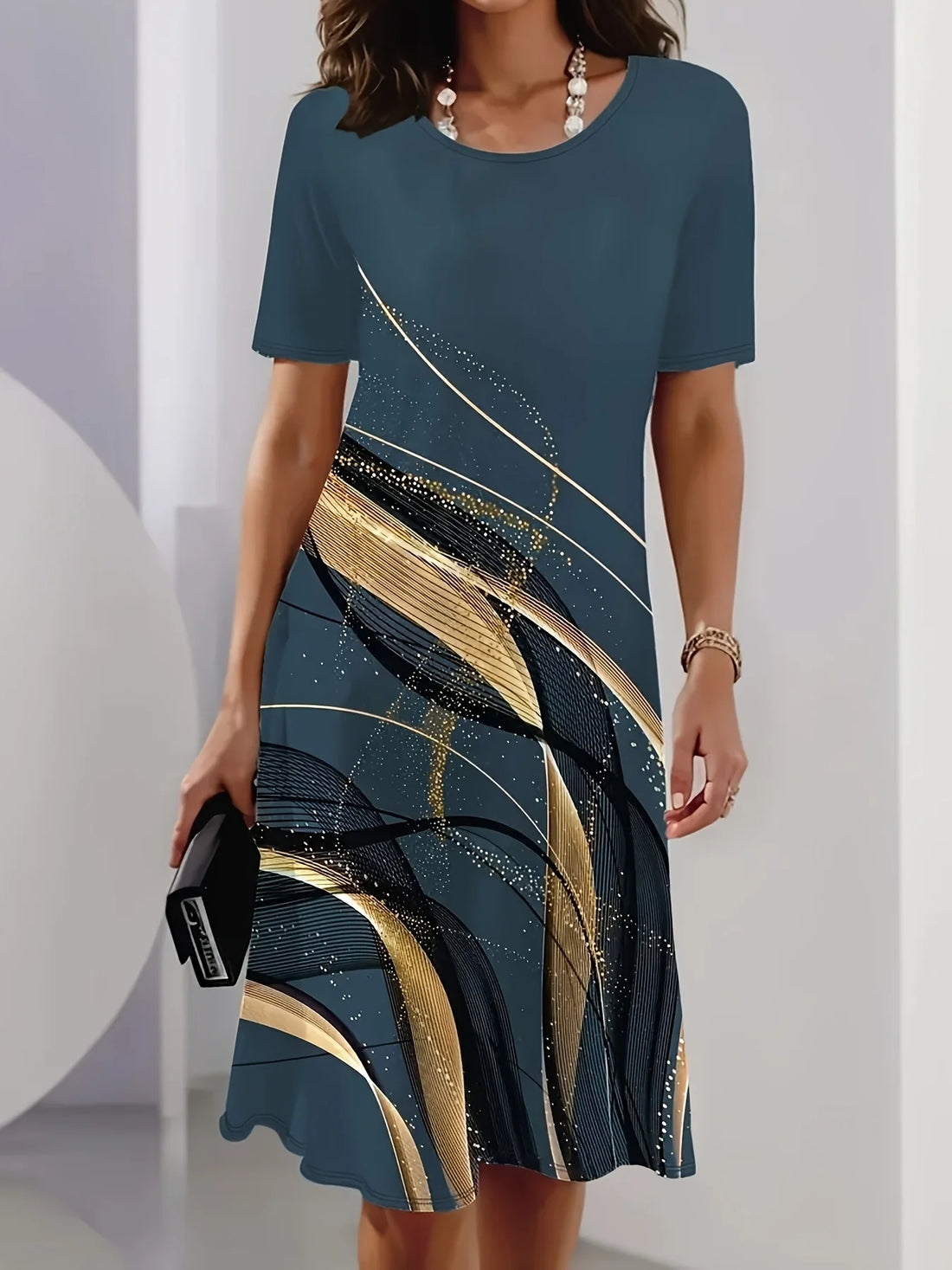 Saashi 3D Printed Summer T-Shirt Dress for Women Casual Loose Fit Beachwear with Short Sleeves