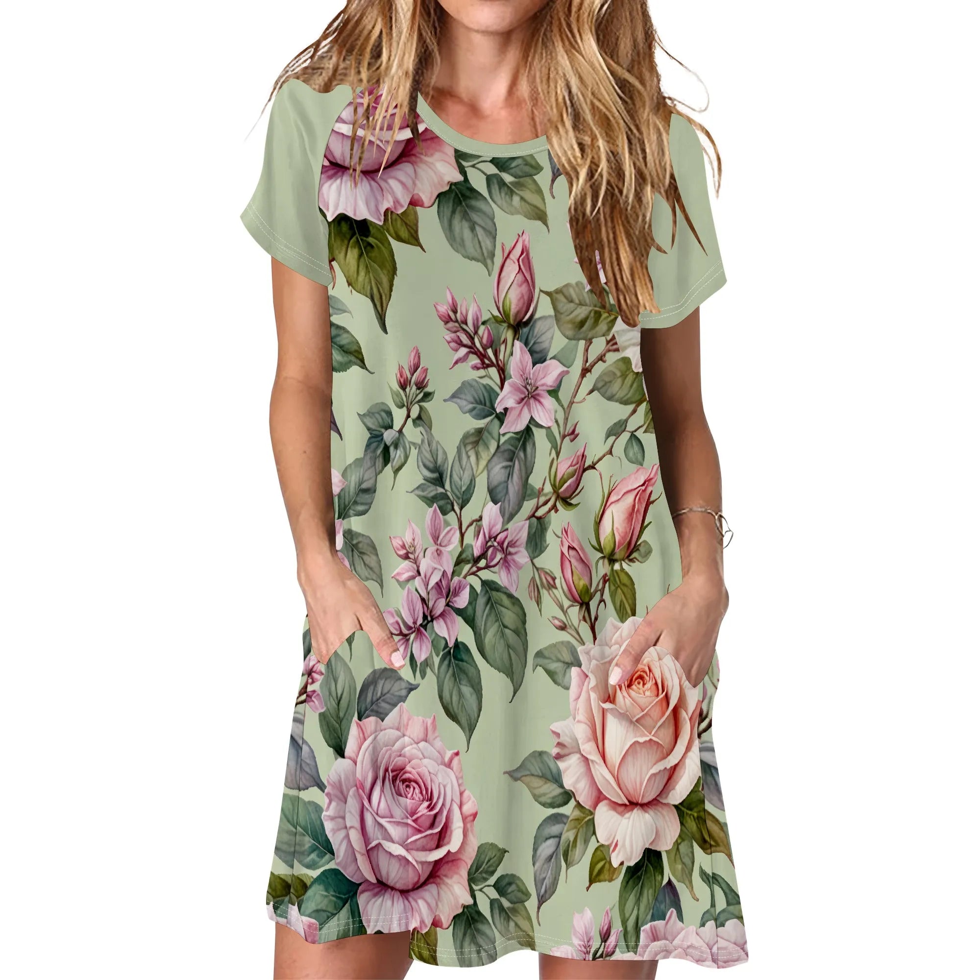 Saashi Casual Summer T-Shirt Dress for Women Loose Fit Short Sleeve Tunic with Pocket