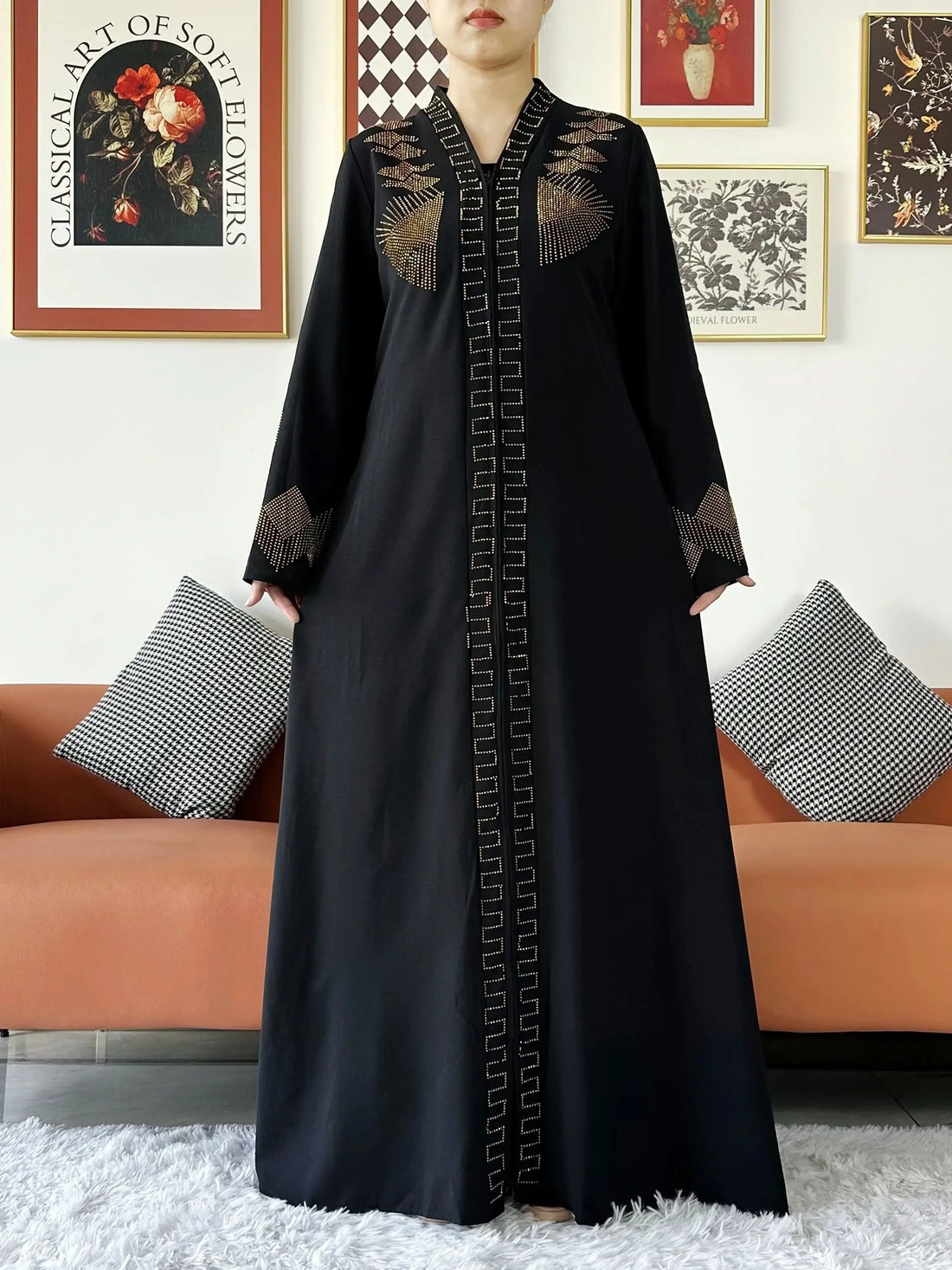 Saashi Elegant Chiffon Open Abaya with Zipper for Women Islamic Cardigan Dress Outfit